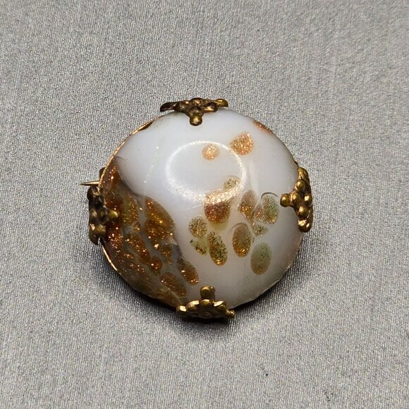 Antique Victorian Venetian Glass Flower Brooch .75" Gold Speckled 2.46g Antique - Picture 2 of 7